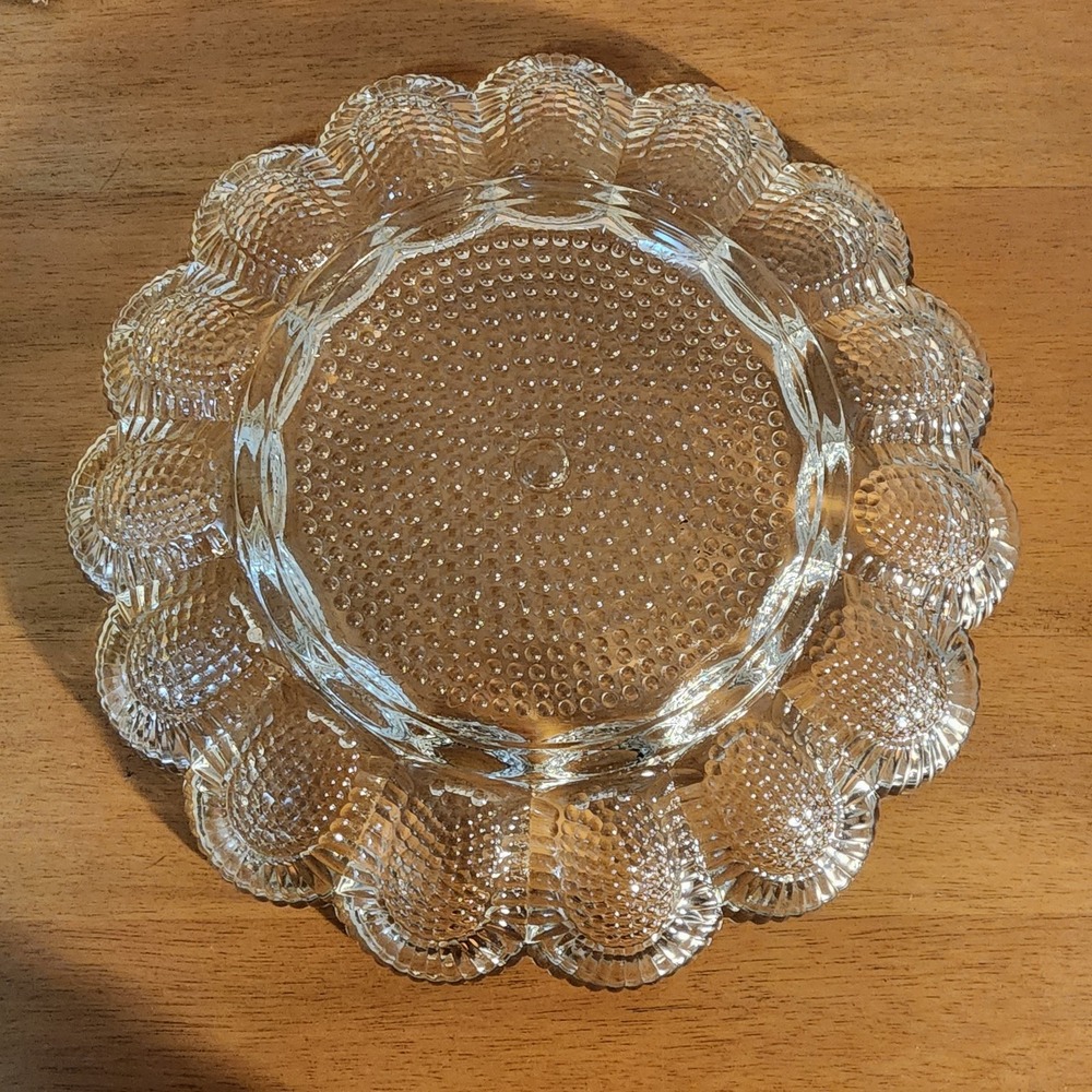 vintage Indiana Glass clear hobnail deviled Egg Plate tray platter dish - Picture 3 of 4